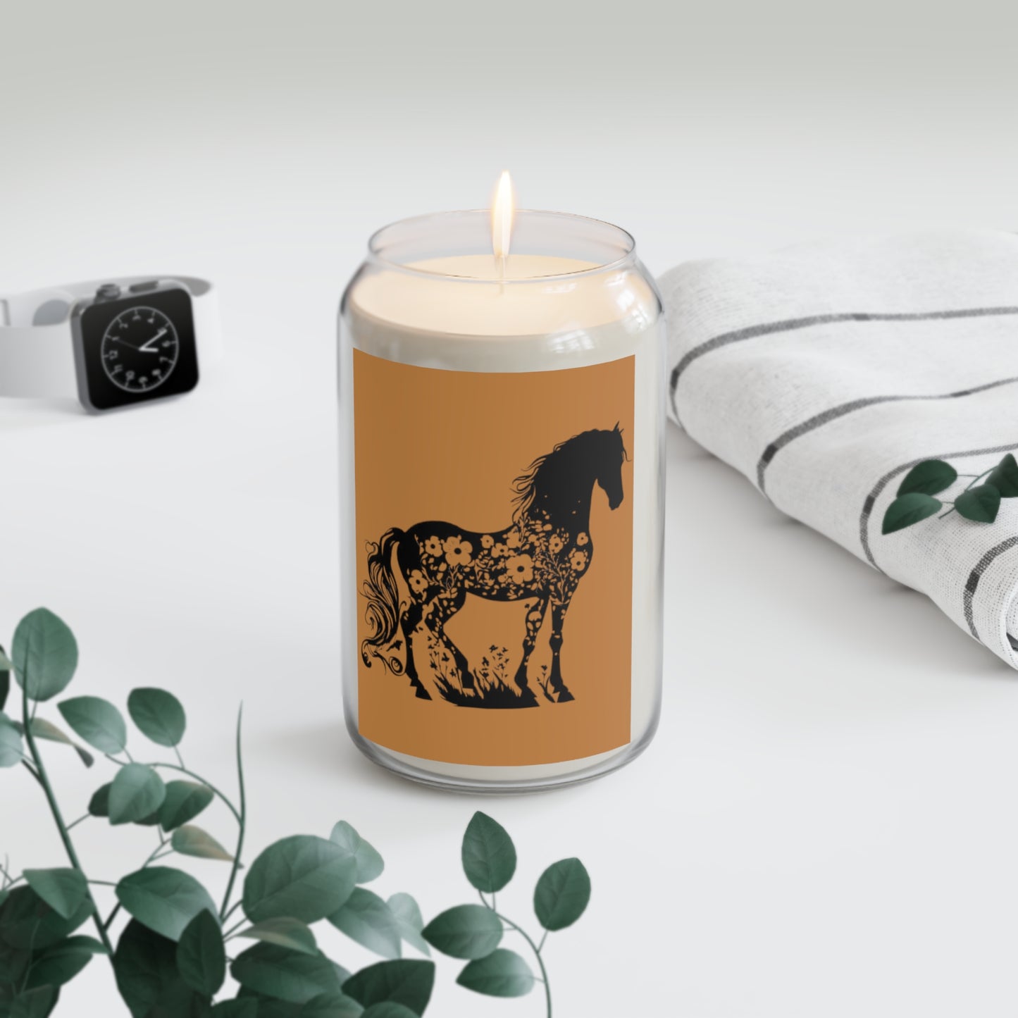 Brown Flowered Horse 13.75oz Scented Candle