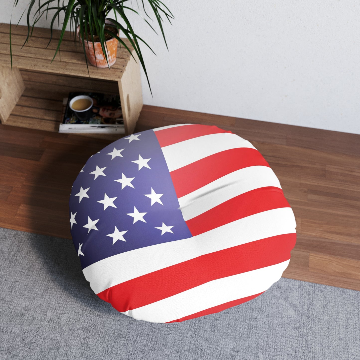Round American Flag Tufted Floor Pillow