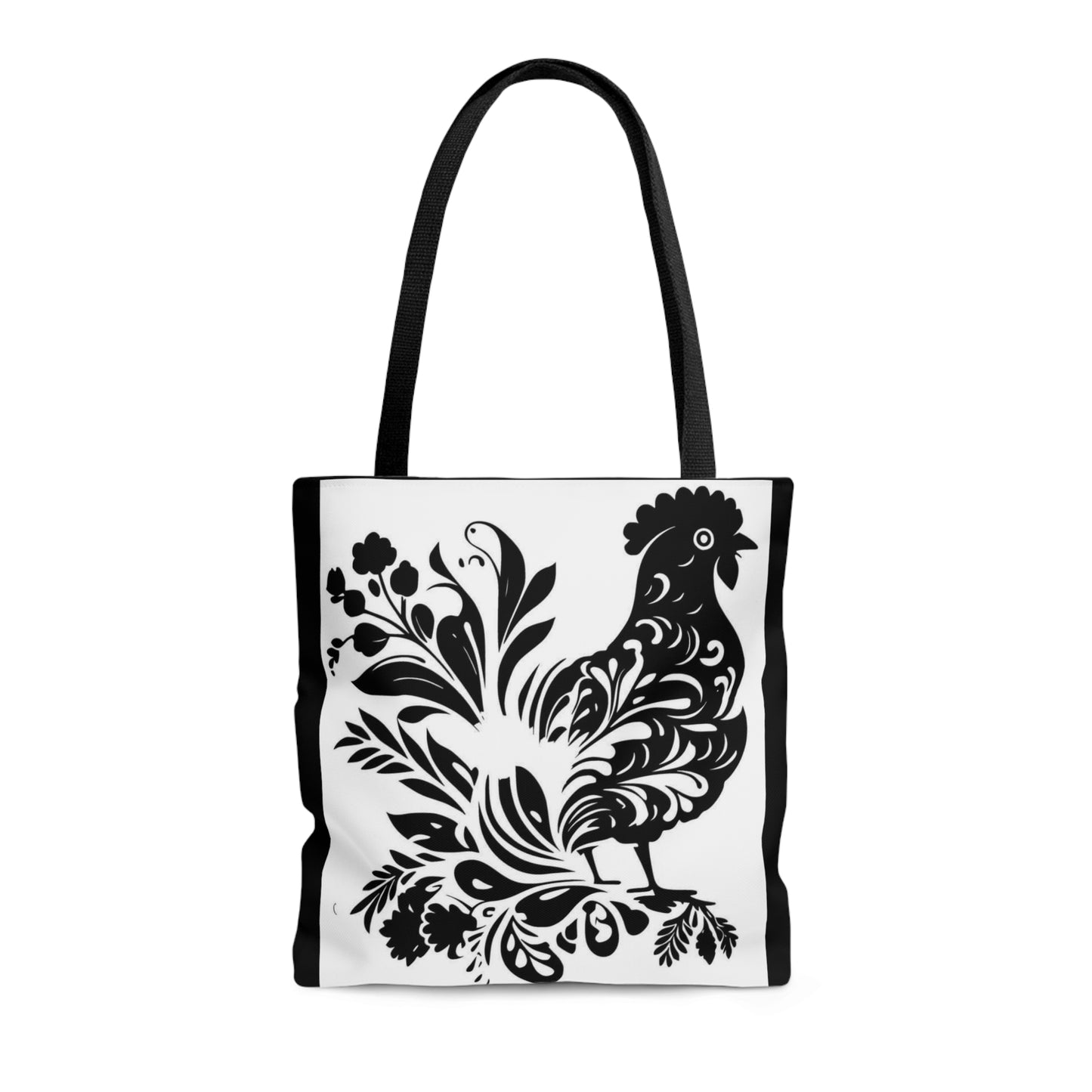 Flowered Chicken Black/White Tote Bag