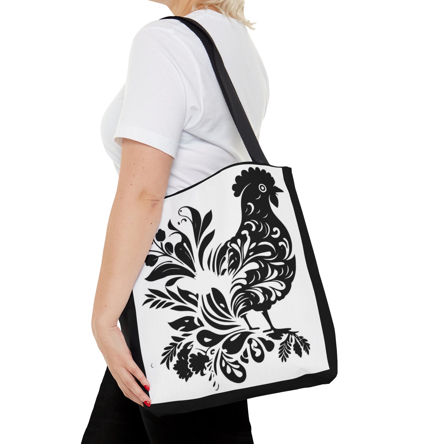 Flowered Chicken Black/White Tote Bag