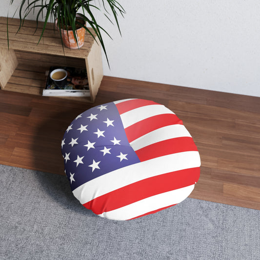 Round American Flag Tufted Floor Pillow