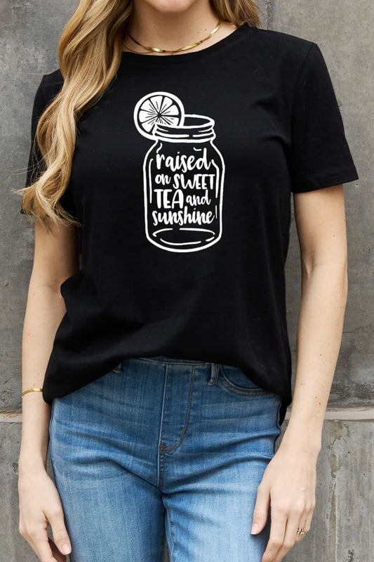 Simply Love Full Size RAISED ON SWEET TEA AND  SUNSHINE Graphic Cotton Tee