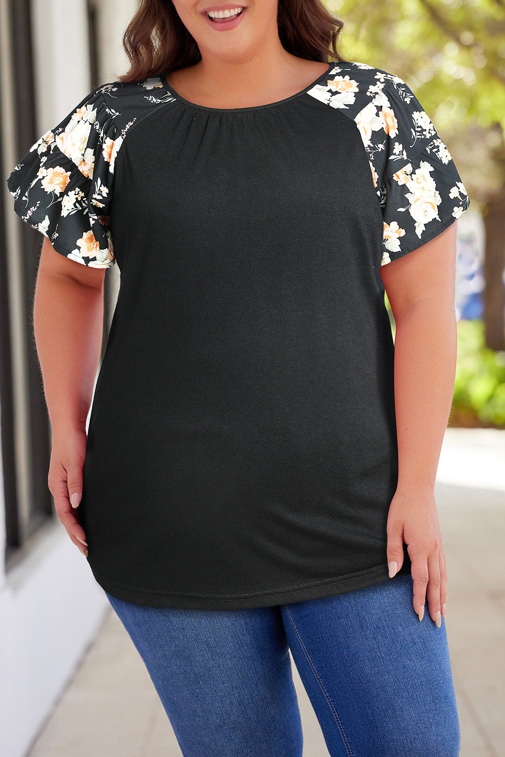 Plus Size Floral Spliced Tee Shirt