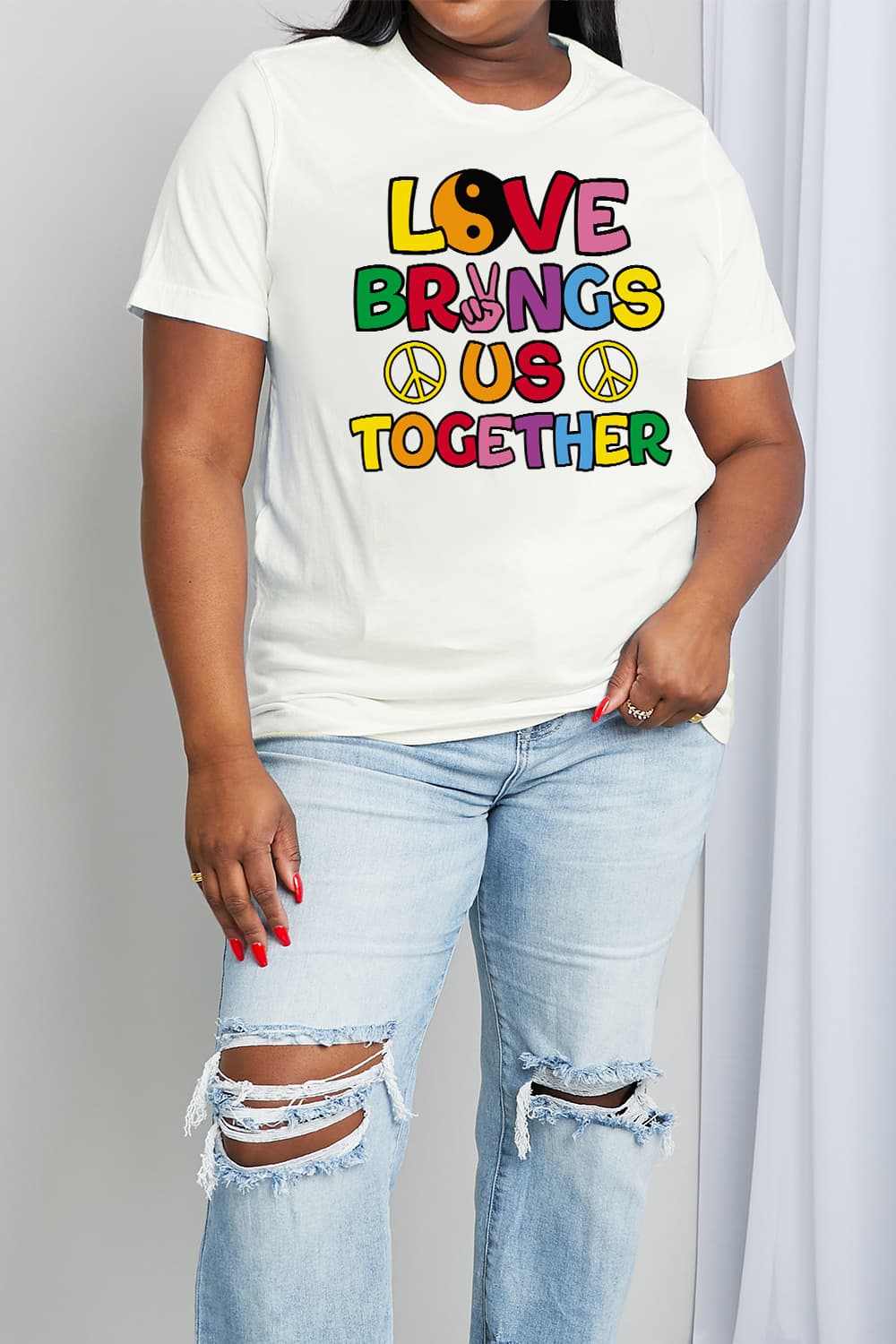 Simply Love Full Size LOVE BRINGS US TOGETHER Graphic Cotton Tee