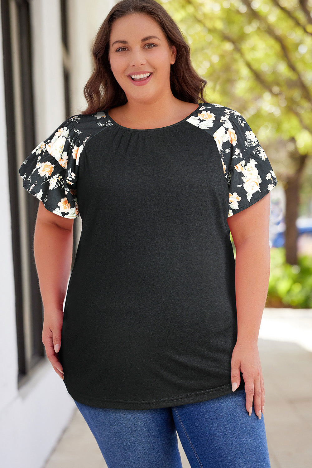 Plus Size Floral Spliced Tee Shirt