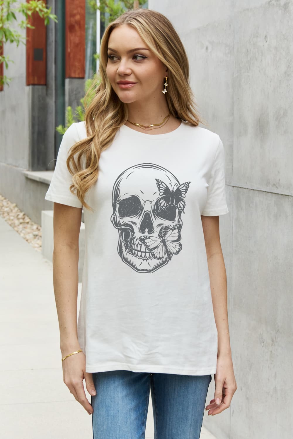 Simply Love Skull Butterfly Graphic Cotton T-Shirt